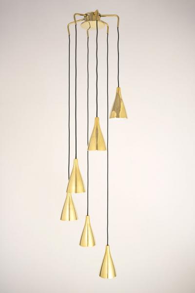 Six Armed Brass Pendant by Paavo Tynell for Taito Oy