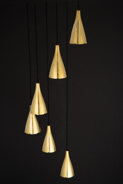 Six Armed Brass Pendant by Paavo Tynell for Taito Oy
