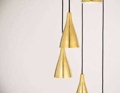 Six Armed Brass Pendant by Paavo Tynell for Taito Oy
