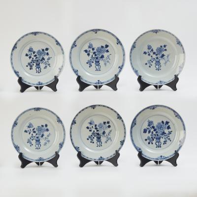 Six Blue and White Qing Dynasty plates from first half of 18th century 