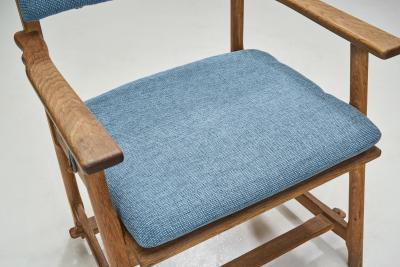 Six Brutalist Solid Oak Dining Chairs with Upholstered Cushions Europe 1960s