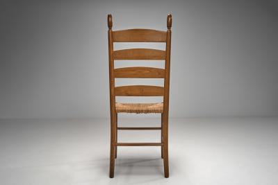 Six Ladderback Beech Dining Chairs with Woven Seats Europe Mid 20th Century