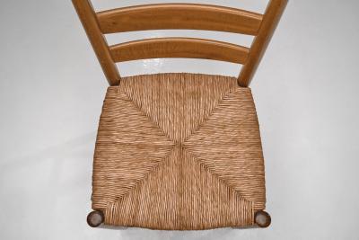 Six Ladderback Beech Dining Chairs with Woven Seats Europe Mid 20th Century