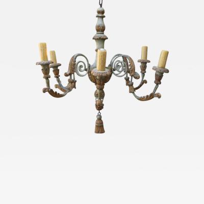Six Light Italian Carved Wood And Metal Chandelier