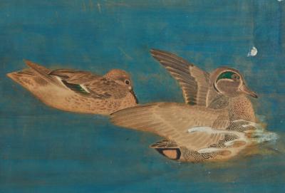 Six Panel Screen Snow Scene of Mallards in Winter Landscape