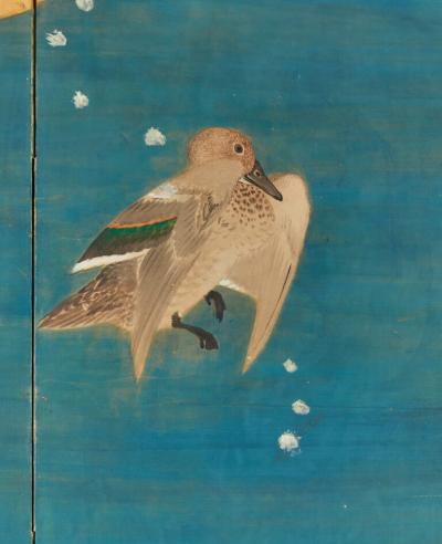 Six Panel Screen Snow Scene of Mallards in Winter Landscape