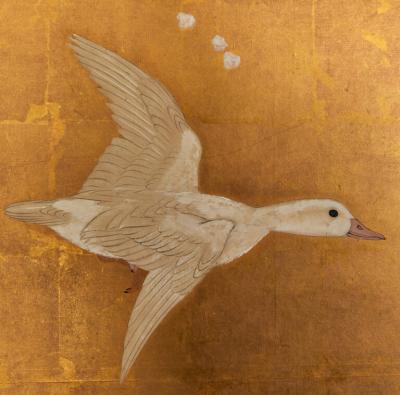 Six Panel Screen Snow Scene of Mallards in Winter Landscape