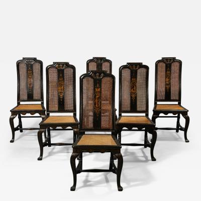 Six Queen Anne Black Lacquer Japanned Side Chairs