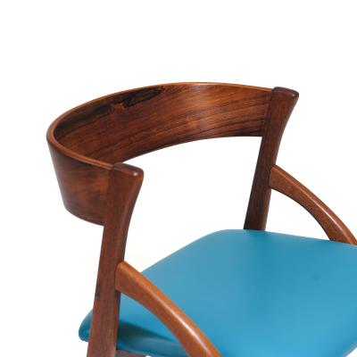 Six Rosewood Danish Dining Chairs in Blue Leather