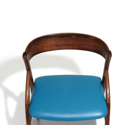 Six Rosewood Danish Dining Chairs in Blue Leather
