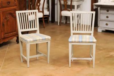 Six Swedish Gustavian Style 1850s Painted Wood Side Chairs with Carved Rosettes