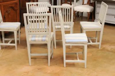 Six Swedish Gustavian Style 1850s Painted Wood Side Chairs with Carved Rosettes