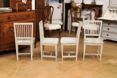 Six Swedish Gustavian Style 1850s Painted Wood Side Chairs with Carved Rosettes