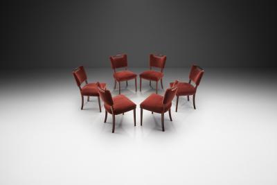 Six Upholstered Beech Dining Chairs by a European Cabinetmaker Europe ca 1950s