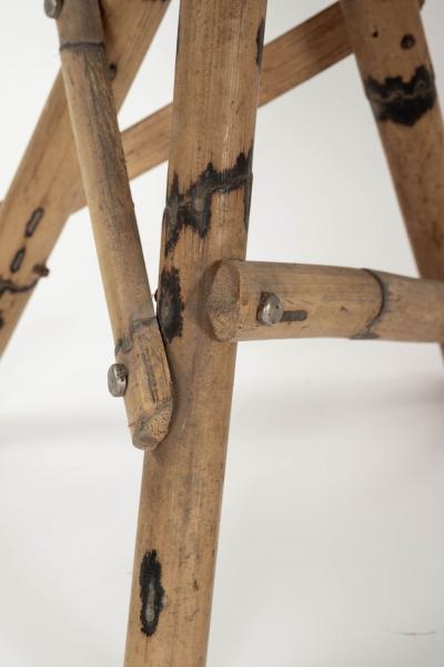 Six Wooden Bamboo Tripod Base Stools