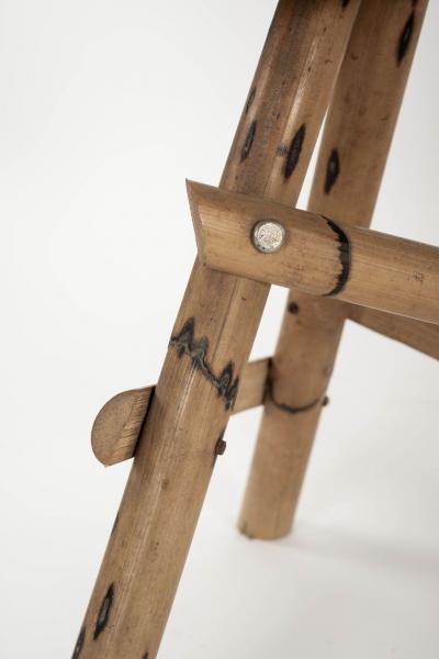 Six Wooden Bamboo Tripod Base Stools