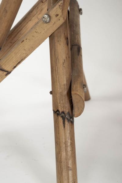 Six Wooden Bamboo Tripod Base Stools
