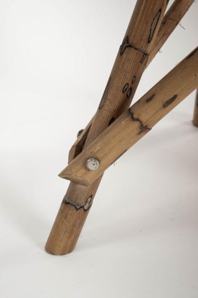 Six Wooden Bamboo Tripod Base Stools