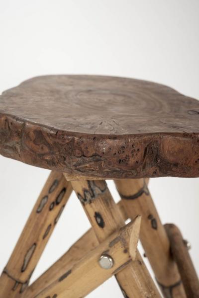 Six Wooden Bamboo Tripod Base Stools