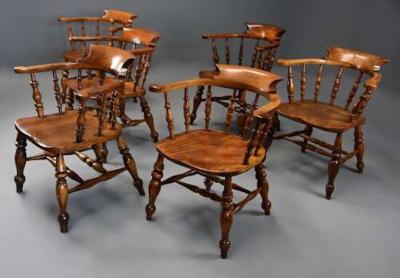 Six mid 19th century smokers bow Windsor or Captain s chairs