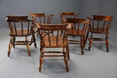 Six mid 19th century smokers bow Windsor or Captain s chairs