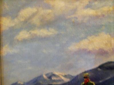 Skiing in Sun Valley Oil Painting on Canvas Signed M Abrams Circa 1938