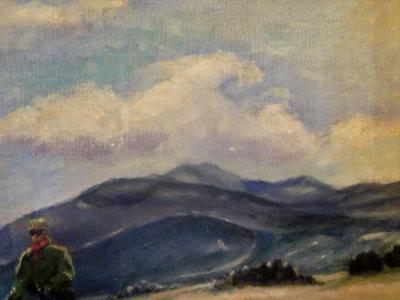 Skiing in Sun Valley Oil Painting on Canvas Signed M Abrams Circa 1938