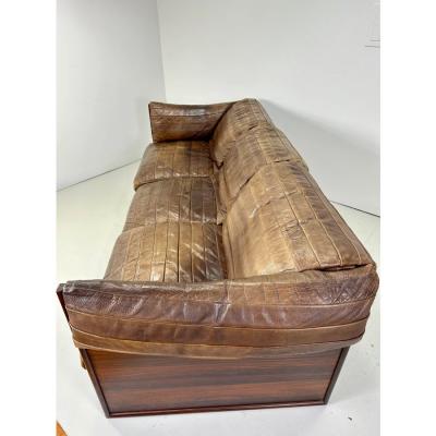 Skipper Mobler 1970s Skipper Mobler Leather and Rosewood Sofa