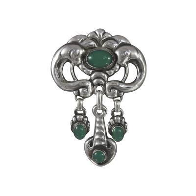 Skonvirke Brooch in Sterling Silver with Green Chryosphase