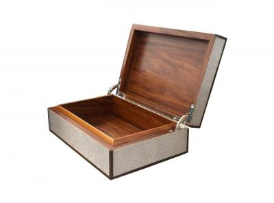 Sky Blue Shagreen and Macassar Ebony Box with Bone Inlay