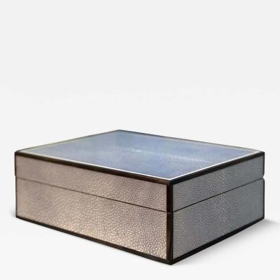 Sky Blue Shagreen and Macassar Ebony Box with Bone Inlay