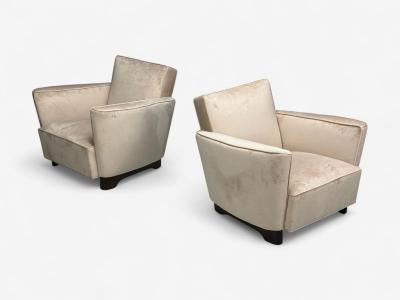 Slagelse Mobelfabrik Beige Velvet Beech Lounge Chairs Denmark 1940s