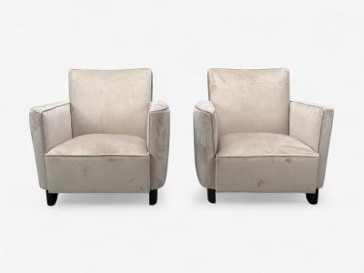 Slagelse Mobelfabrik Beige Velvet Beech Lounge Chairs Denmark 1940s