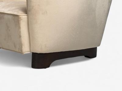 Slagelse Mobelfabrik Beige Velvet Beech Lounge Chairs Denmark 1940s