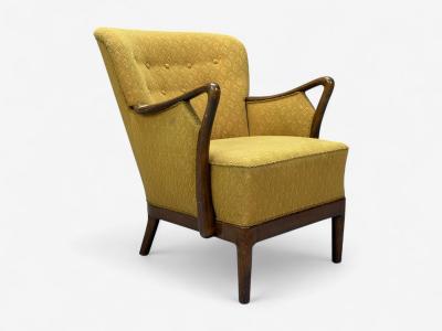 Slagelse Mobelvaerk Fabric Wood Sculptural Arm Chair Denmark 1960s