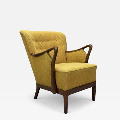 Slagelse Mobelvaerk Fabric Wood Sculptural Arm Chair Denmark 1960s