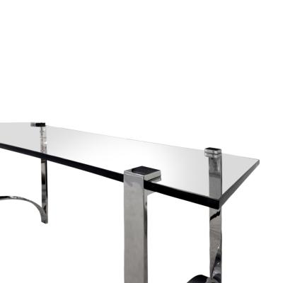Sleek Console Table in Polished Chrome and Inset Glass 1970s