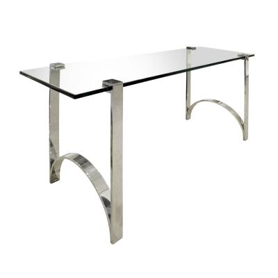 Sleek Console Table in Polished Chrome and Inset Glass 1970s