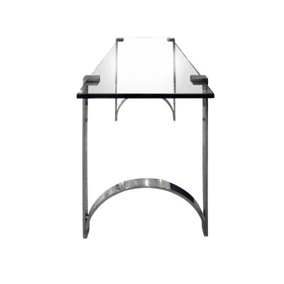 Sleek Console Table in Polished Chrome and Inset Glass 1970s