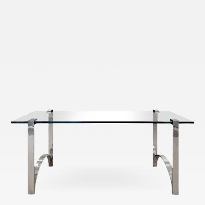 Sleek Console Table in Polished Chrome and Inset Glass 1970s