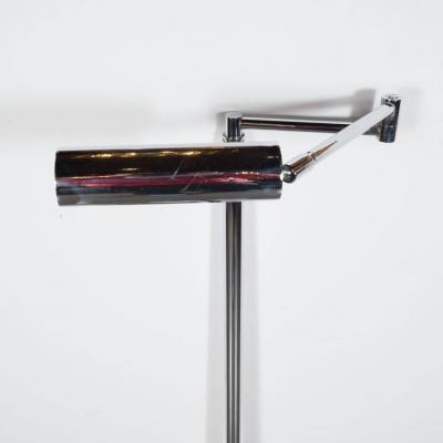 Sleek Mid Century Modernist Chrome Swing Arm Floor Lamp