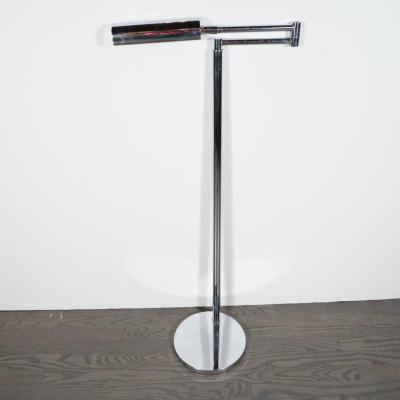 Sleek Mid Century Modernist Chrome Swing Arm Floor Lamp