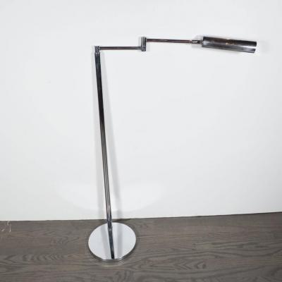 Sleek Mid Century Modernist Chrome Swing Arm Floor Lamp