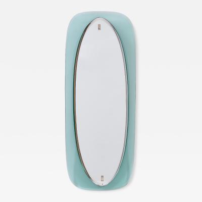 Slim Mirror with Bowed Colored Glass Frame Italy 1960s