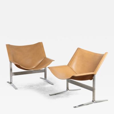 Sling Chairs by Sculptor Clement Meadmore in Cognac Leather and Steel 1960s