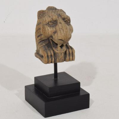 Small 17th 18th Century French Carved Oak Lion Fragment