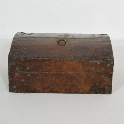 Small 17th Century French Coffer or Box in Leather