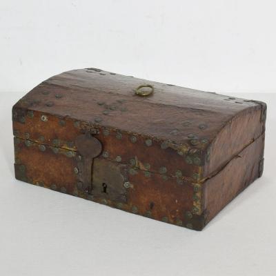 Small 17th Century French Coffer or Box in Leather