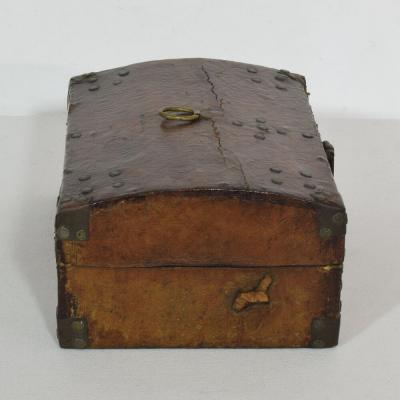 Small 17th Century French Coffer or Box in Leather