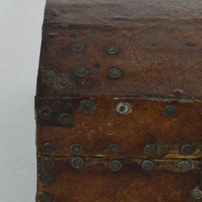 Small 17th Century French Coffer or Box in Leather